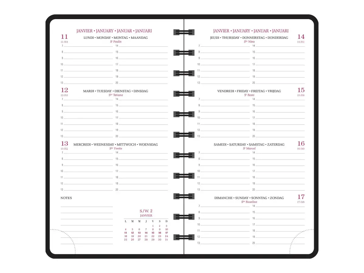 EXACOMPTA Agenda de poche Eurotime 16W spiralé Chemin des Marettes recyclé 9x16 cm Semainier - Décor fond bleu