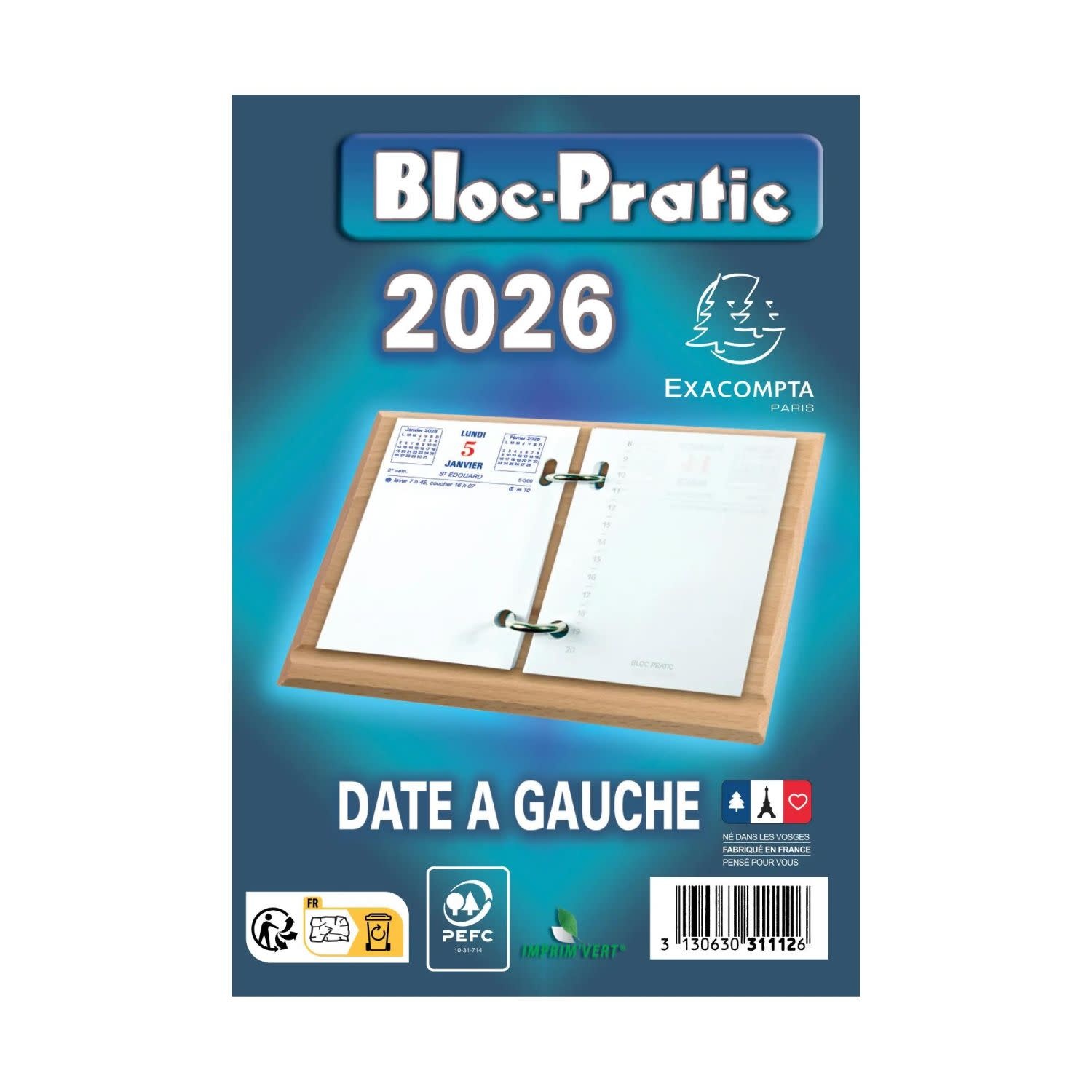 EXACOMPTA Bloc-pratic date à gauche 8,2x12 cm - 2025 - Bleu