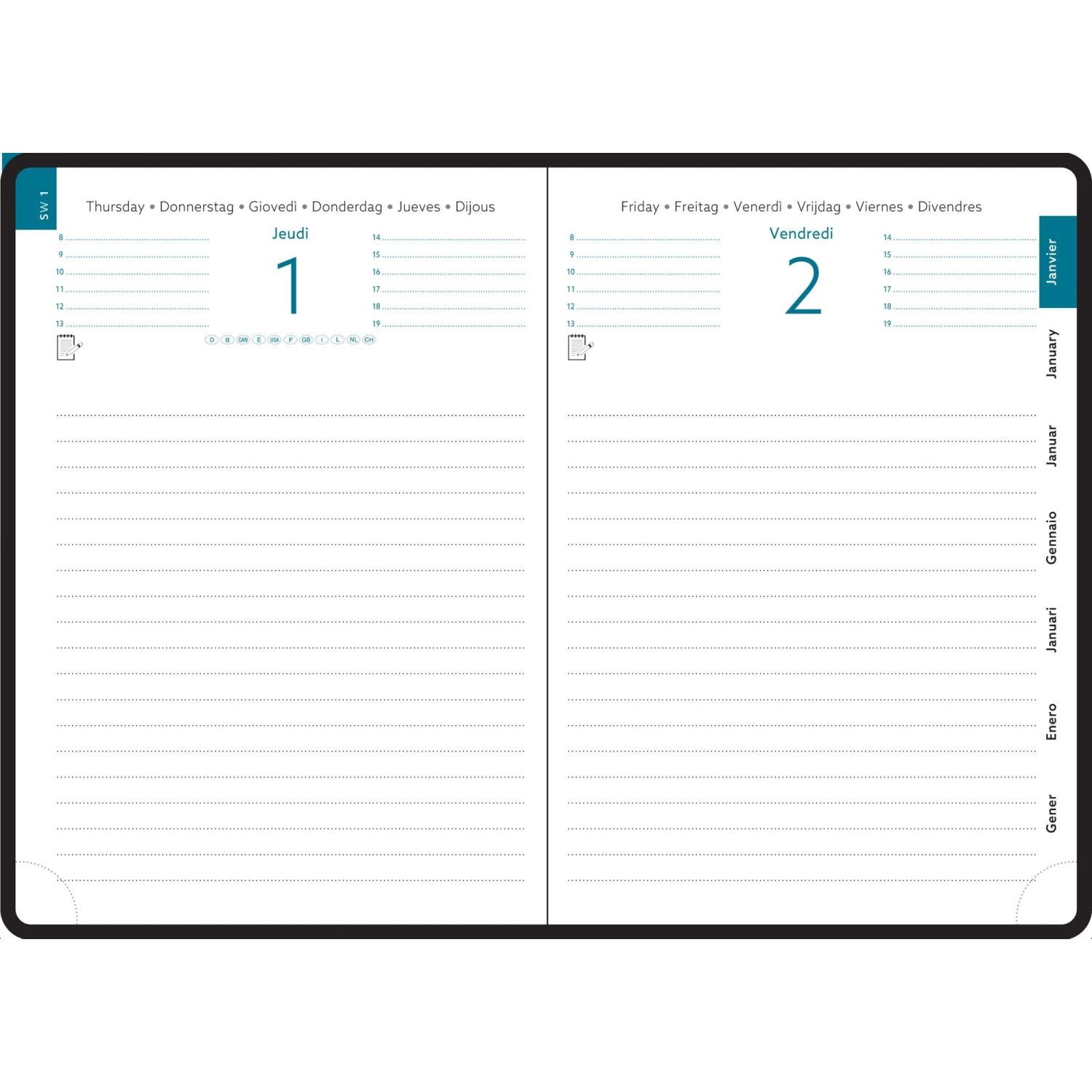 EXACOMPTA Agenda de bureau EasyDay Journal 17 Ondine 12 x 17 cm Journalier Janvier à décembre 2026 - Couleurs assorties