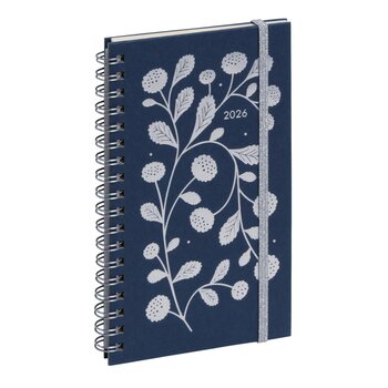EXACOMPTA Agenda de poche Espace 16S spiralé Végétal 9 x 16 cm Semainier janvier à décembre 2026 - Bleu Foncé