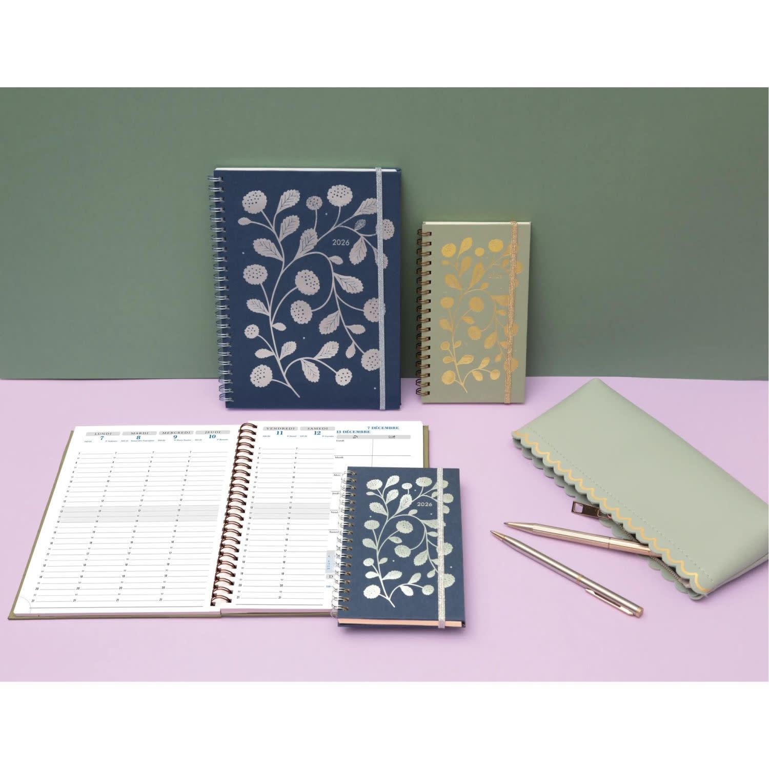 EXACOMPTA Agenda Horizon 20S spiralé Végétal 9 x 16 cm Semainier janvier à décembre 2026 - Bleu