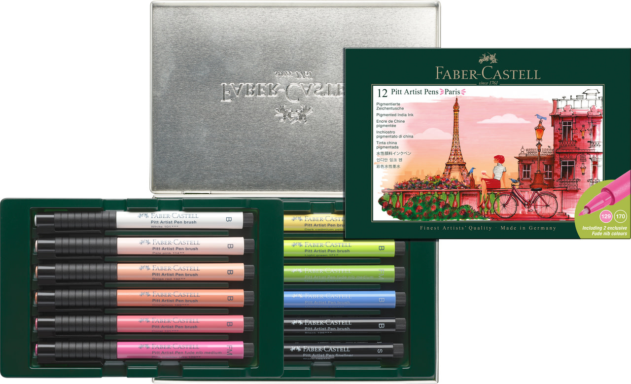 FABER CASTELL Feutre Pitt Artist Pen set Paris, 12 pièces