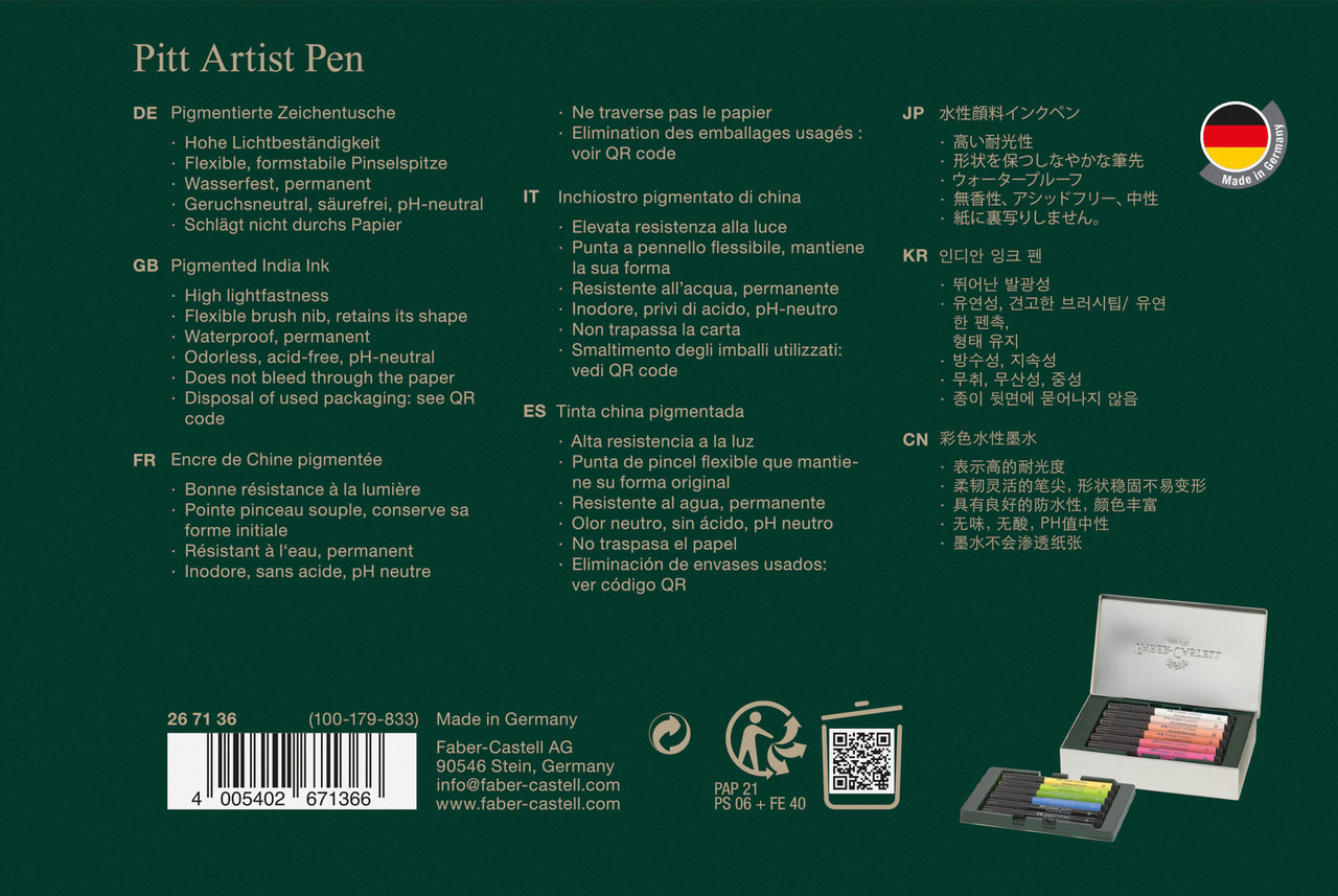 FABER CASTELL Feutre Pitt Artist Pen set Paris, 12 pièces