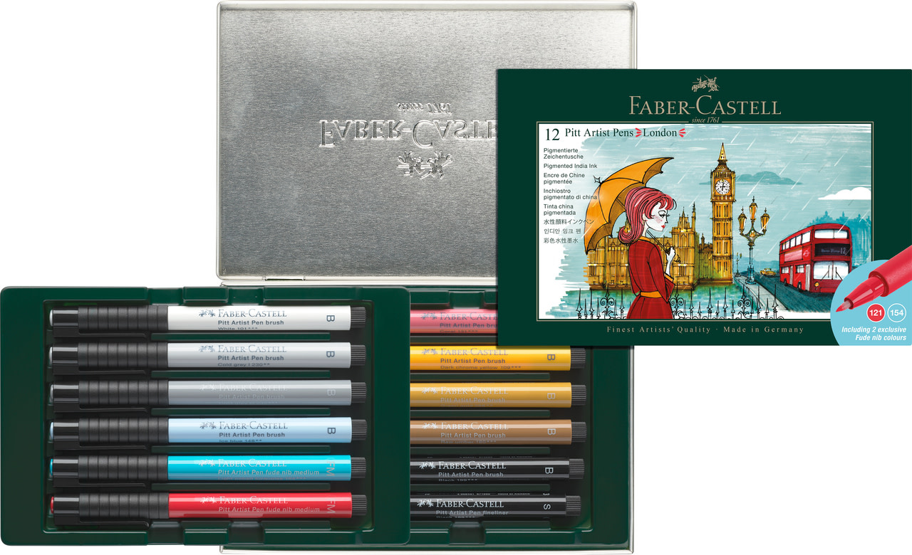 FABER CASTELL Feutre Pitt Artist Pen set London, 12 pieces