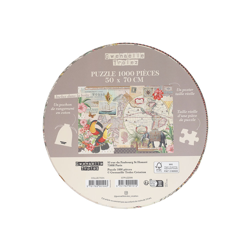 KIUB Gt Puzzle 1000 Pcs 50 X 70 Cm + Pochon - Mappemonde