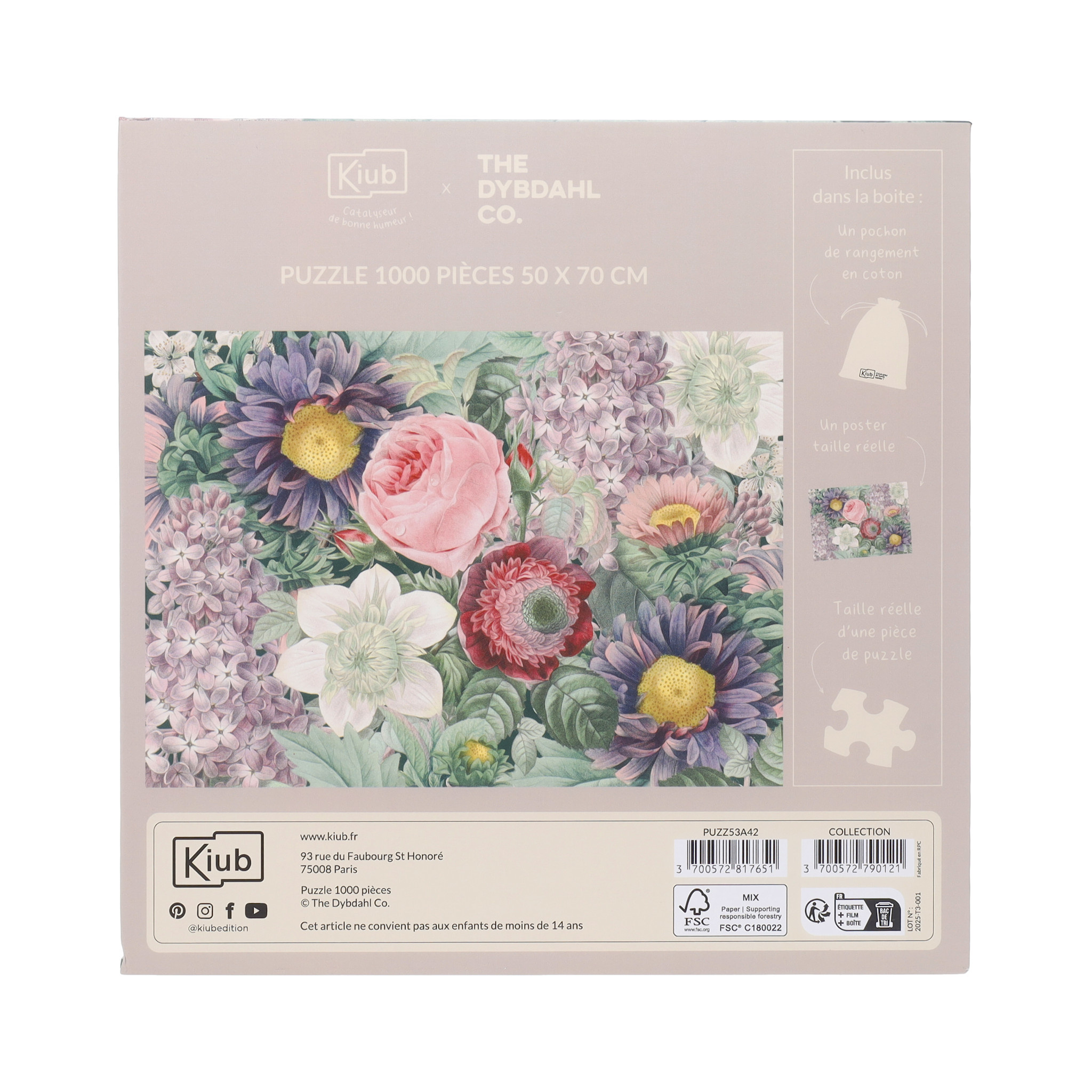 KIUB Puzzle 1000 Pcs + Pochon The Dybdahl H Fleurs