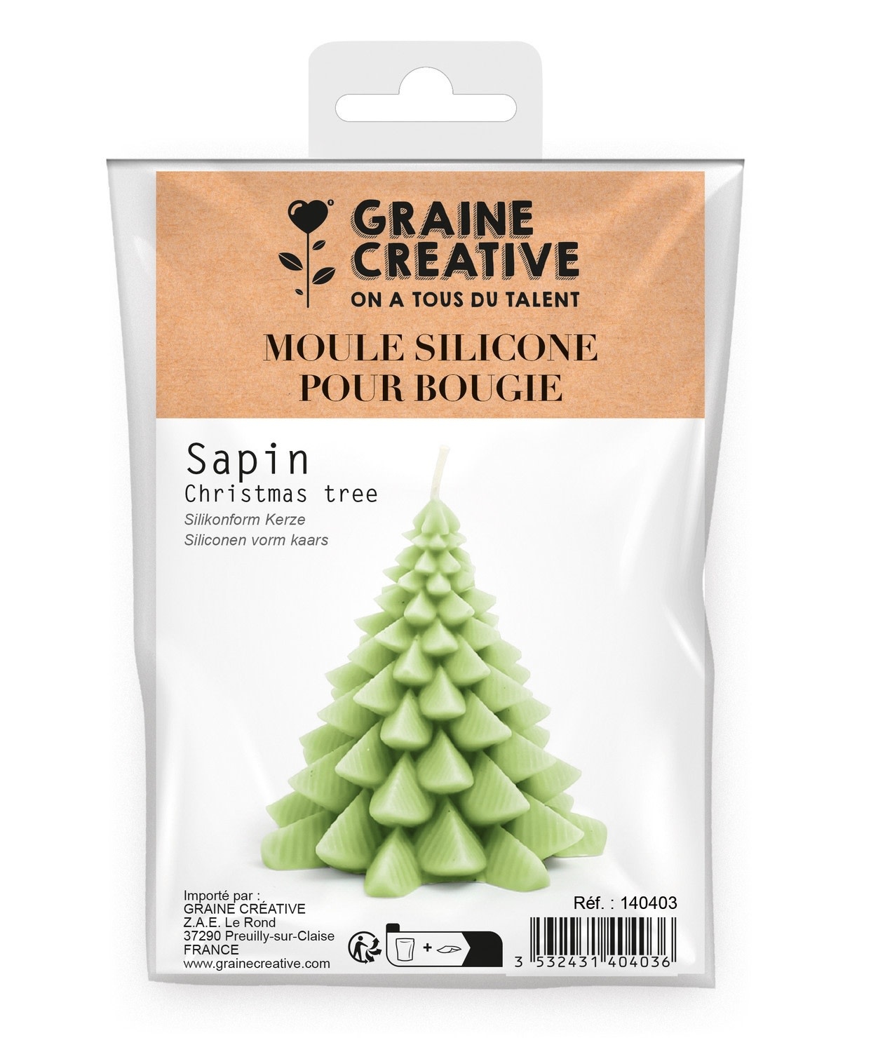 GRAINE CREATIVE Moule Bougie Silicone - Sapin - Diam 8.4 H 8.5 Cm