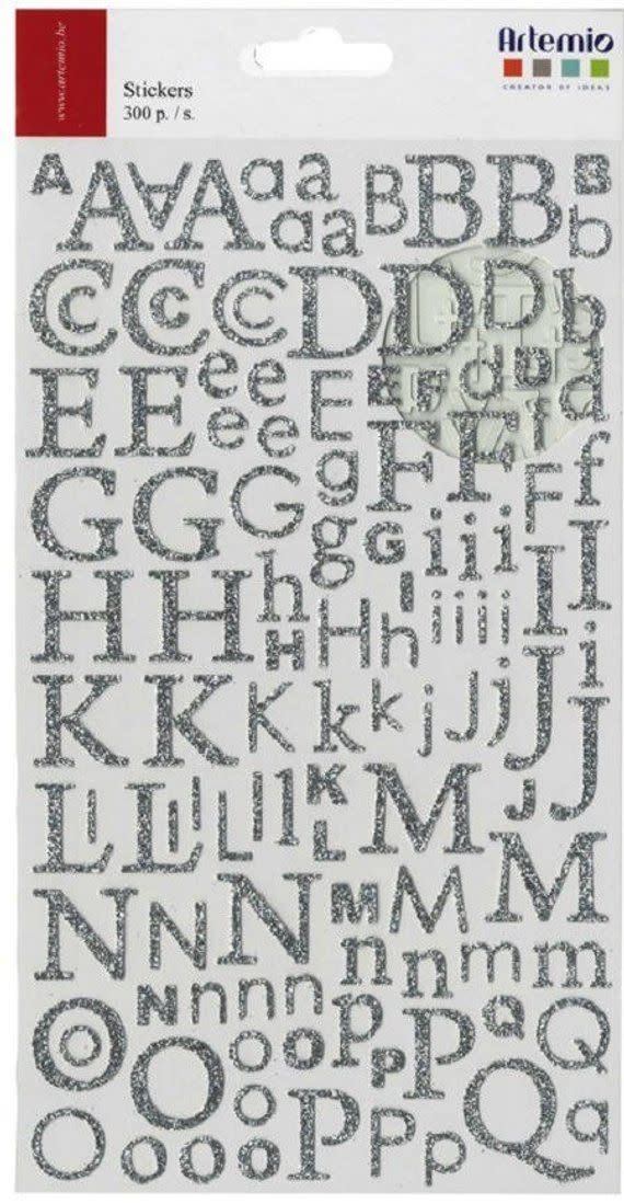 ARTEMIO Alphabet Autocollant Paillettes 300 pièces Argent