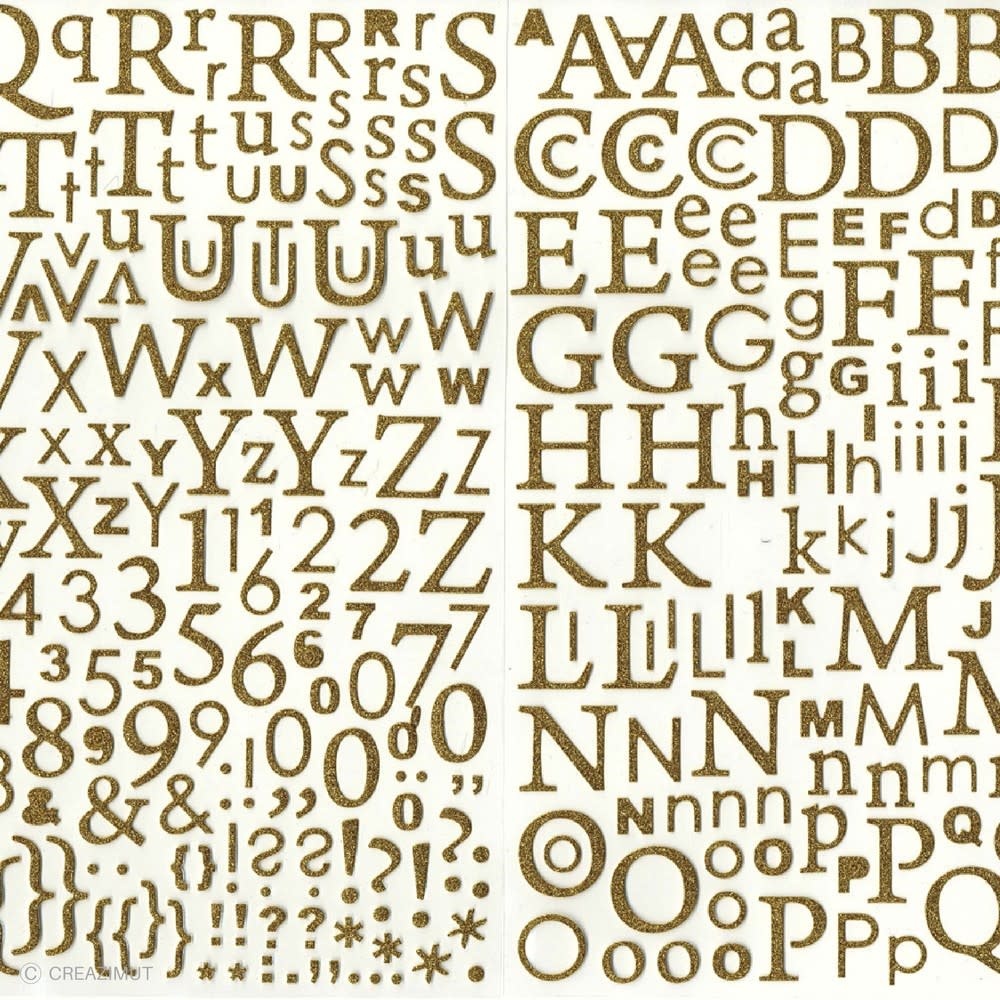 ARTEMIO Alphabet Autocollant Paillettes 300 pièces Or