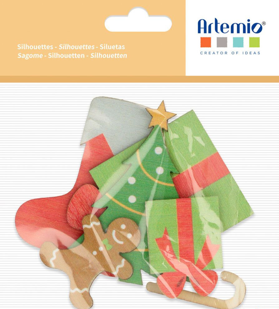 ARTEMIO Silhouette Bois Colorées Sapin Cadeau 3 à 5,5 cm