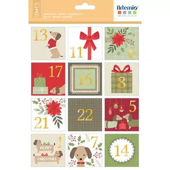 ARTEMIO Stickers Carrés Noël Woofy Christmas 5 X 5 cm