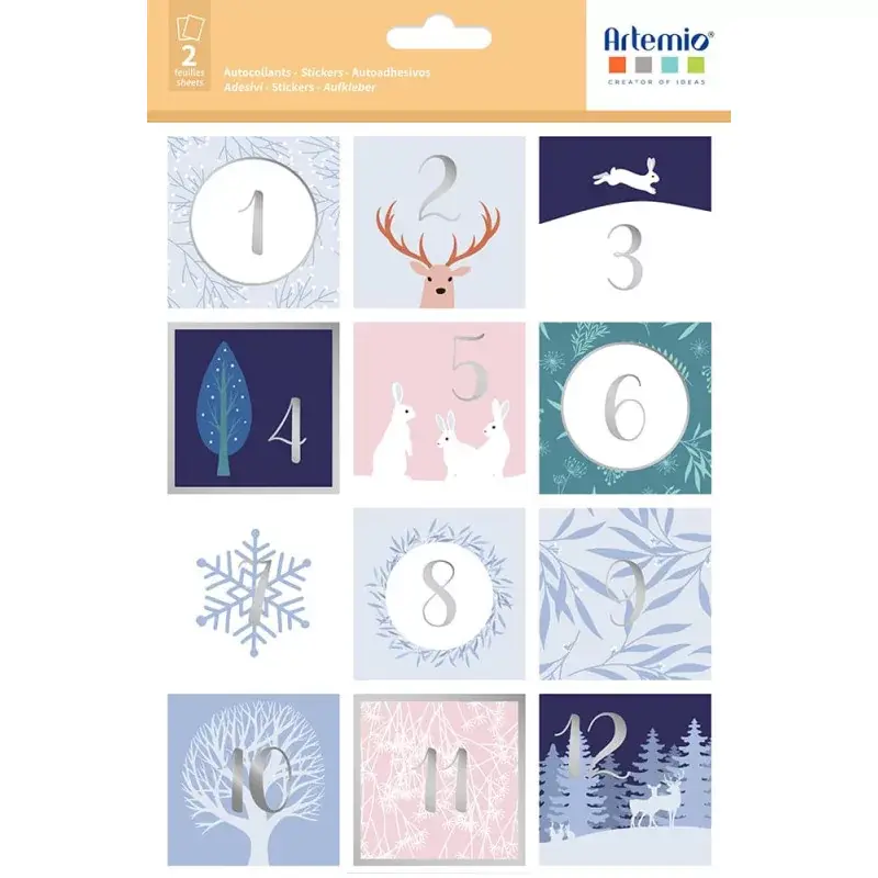 ARTEMIO Stickers Carrés Foils Hiver Enchanté 5 x 5 cm