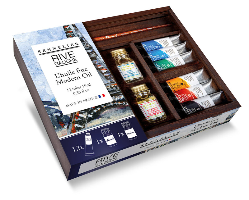 SENNELIER Coffret bois Huile Fine Rive Gauche 12 Tubes 10ml + additif et 1 pinceau