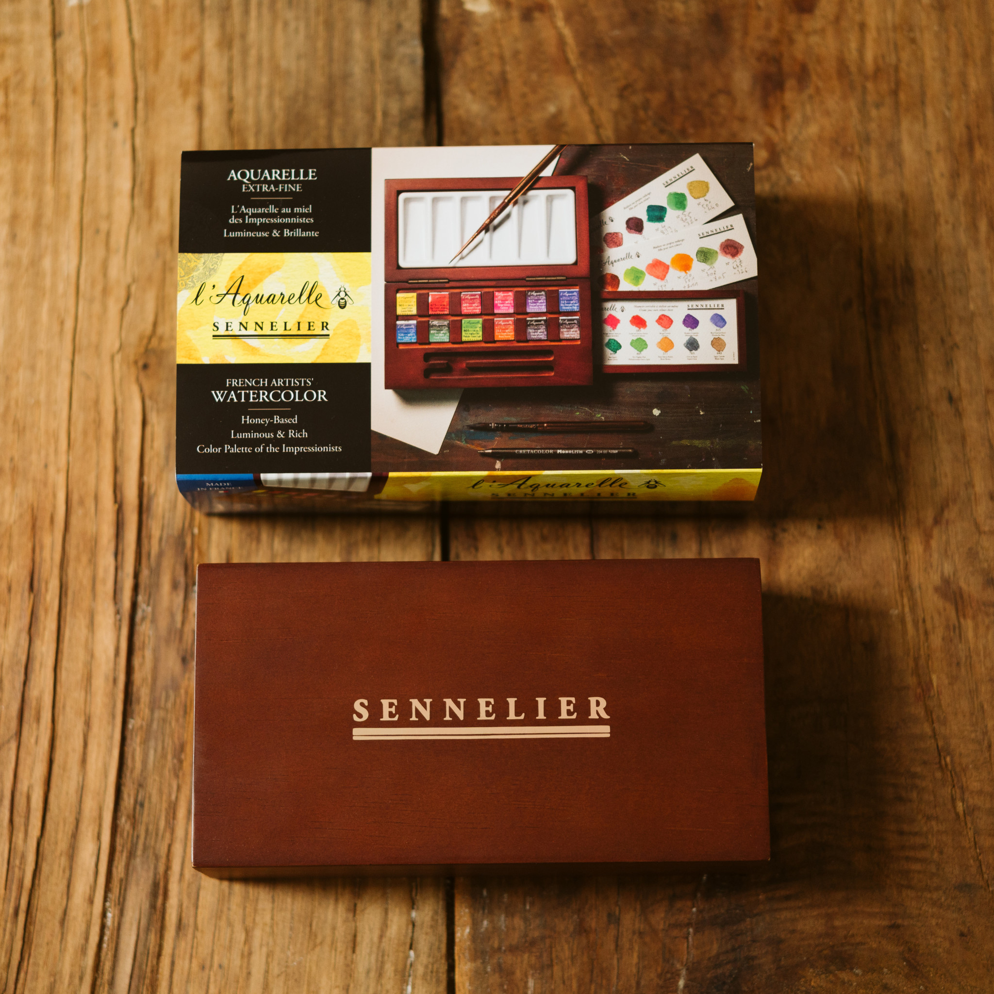 SENNELIER Coffret aquarelle extra-fine 12 1/2 godets + 2 pinceaux Voyageur