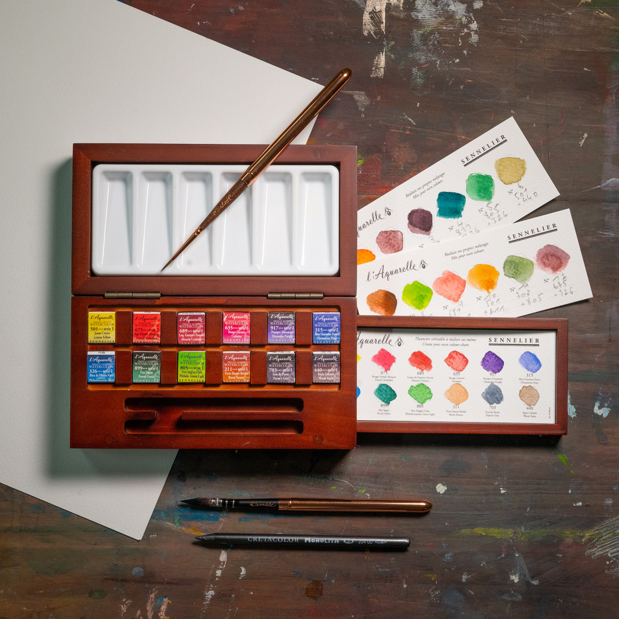 SENNELIER Coffret aquarelle extra-fine 12 1/2 godets + 2 pinceaux Voyageur