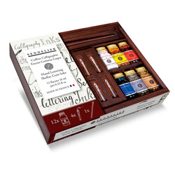 SENNELIER Coffret bois d'encre de Calligraphie - 12x10ml et accessoires