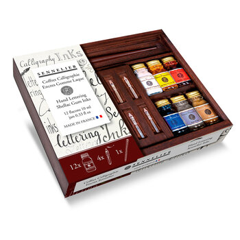 SENNELIER Coffret bois d'encre de Calligraphie - 12x10ml et accessoires