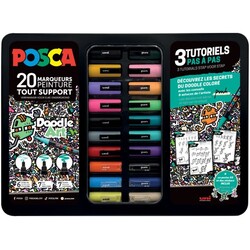 UNI-BALL Mallette Métal Noire 20 Posca Doodle Art