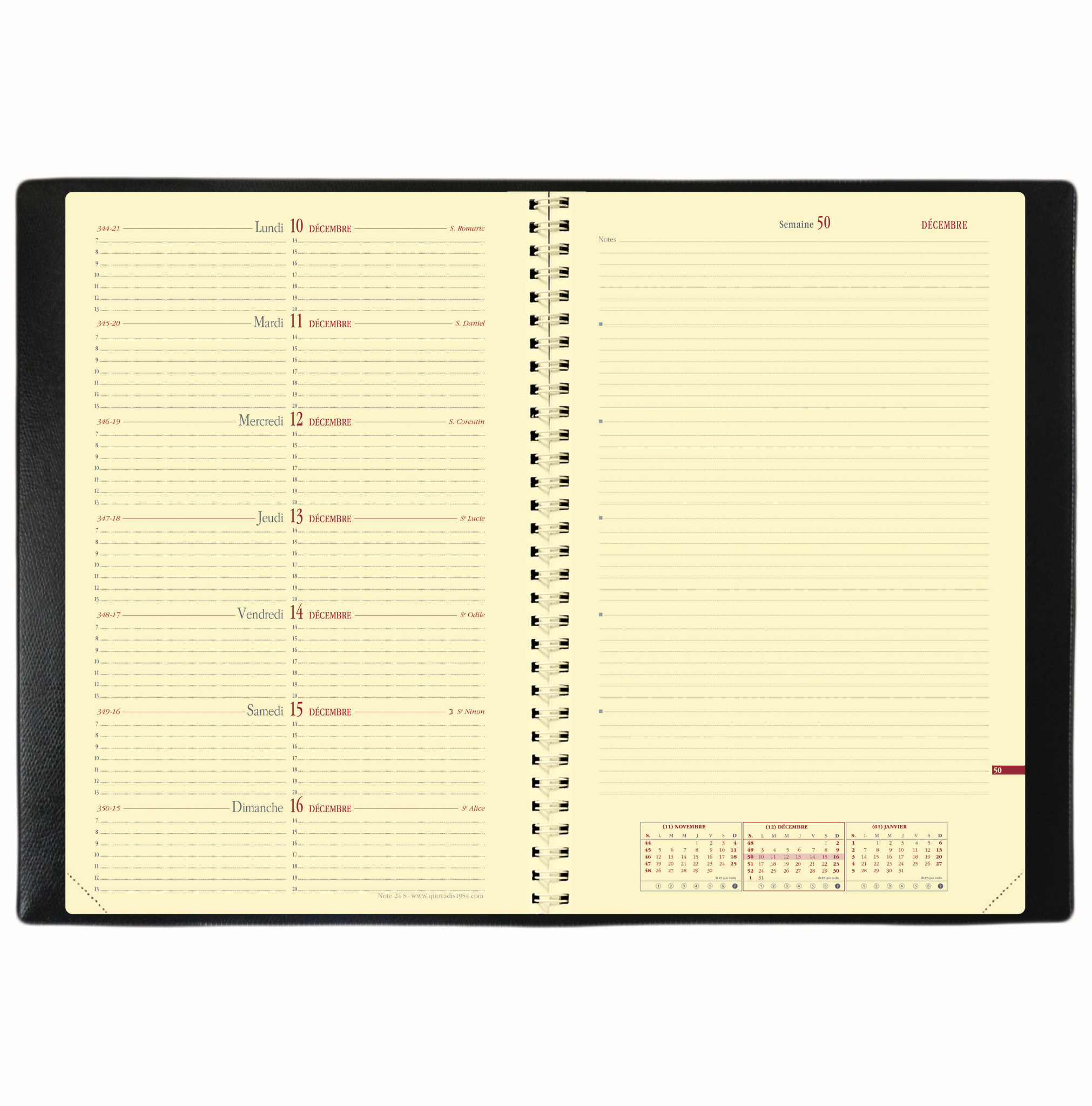 QUO VADIS Agenda Civil Note 24 Spiralé Impala rep semainier 16x24cm Noir