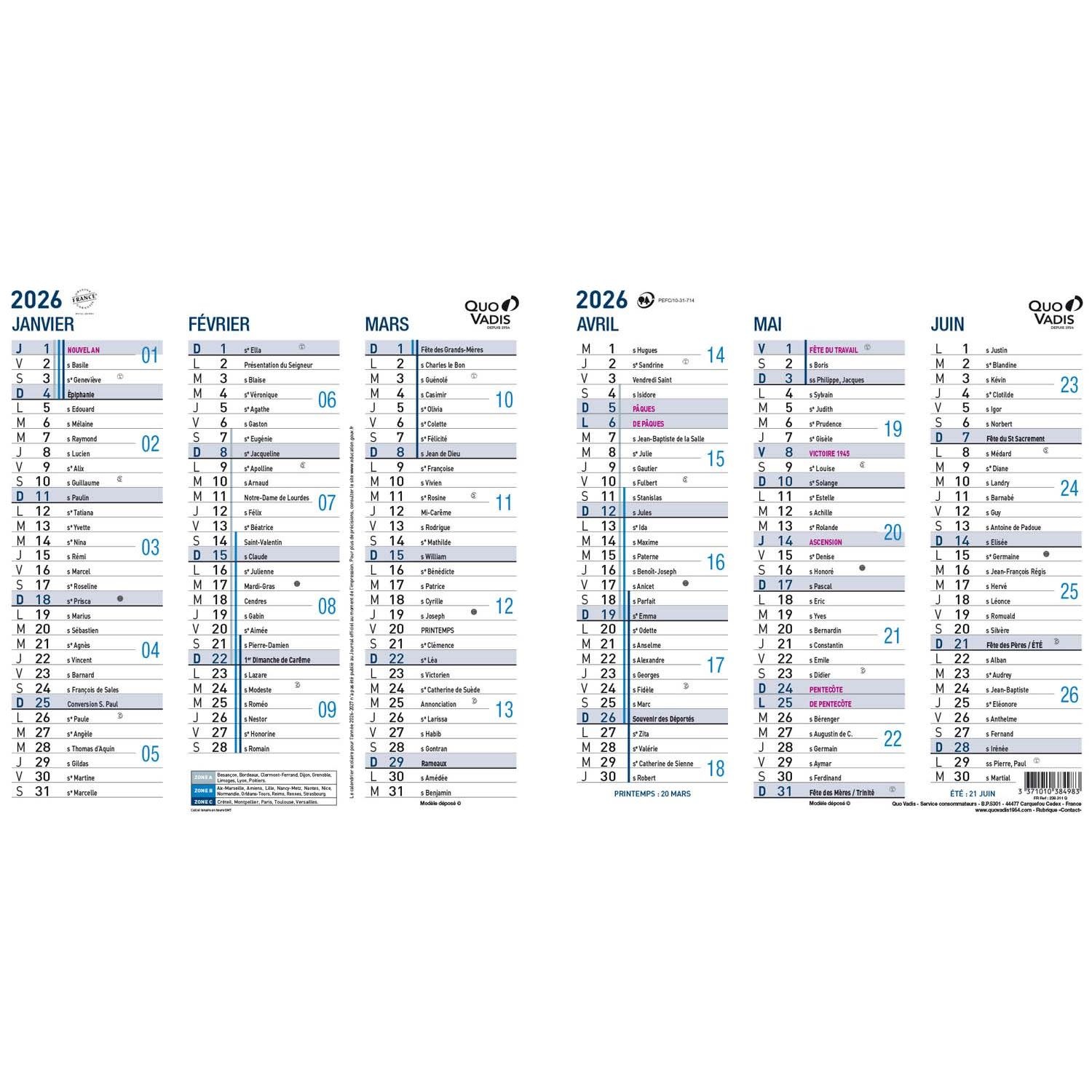 QUO VADIS Calendrier Origami 12 mois 18x36cm