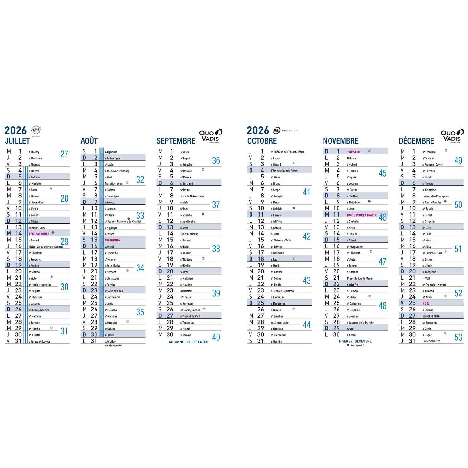 QUO VADIS Calendrier Origami 12 mois 18x36cm