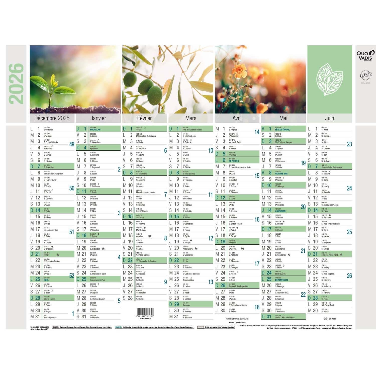 QUO VADIS Calendrier de Banque 27X21 R Fr Equology