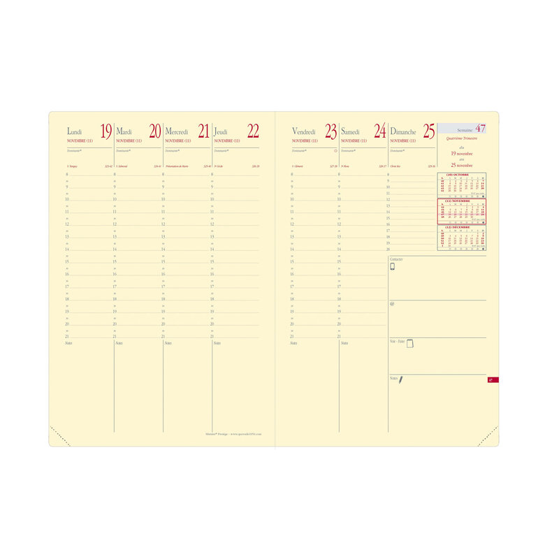 QUO VADIS Agenda Civil Ministre Prestige rep semainier 16x24cm FR Soho bleu acier