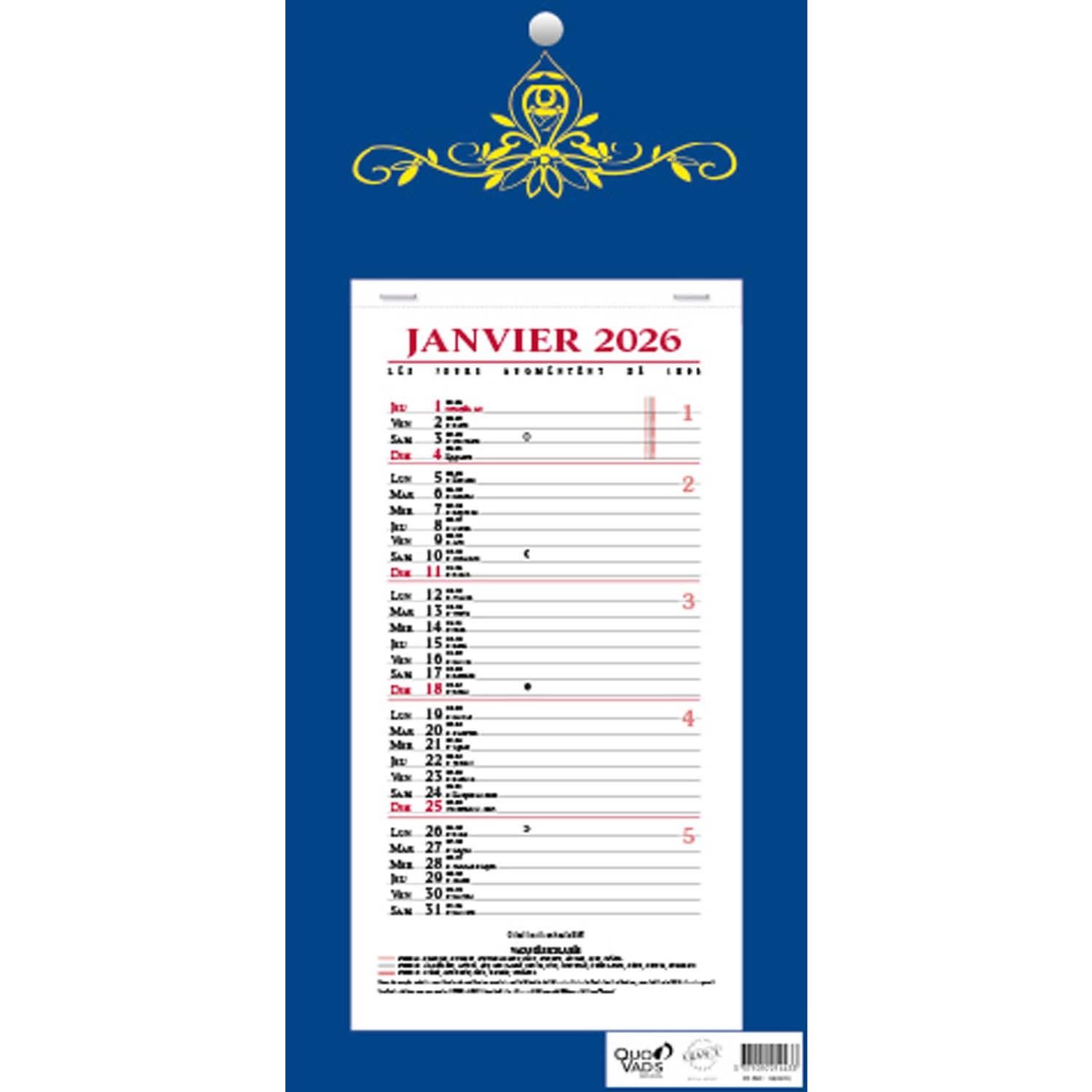 QUO VADIS Calendrier Bloc Mensuel 16X33,5 Fr Skytos couleurs aléatoires