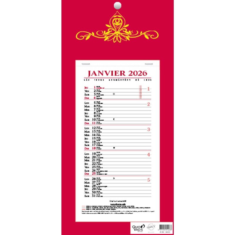 QUO VADIS Calendrier Bloc Mensuel 16X33,5 Fr Skytos couleurs aléatoires