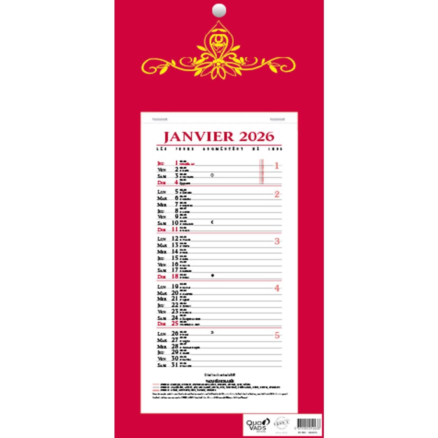 QUO VADIS Calendrier Bloc Mensuel 16X33,5 Fr Skytos couleurs aléatoires