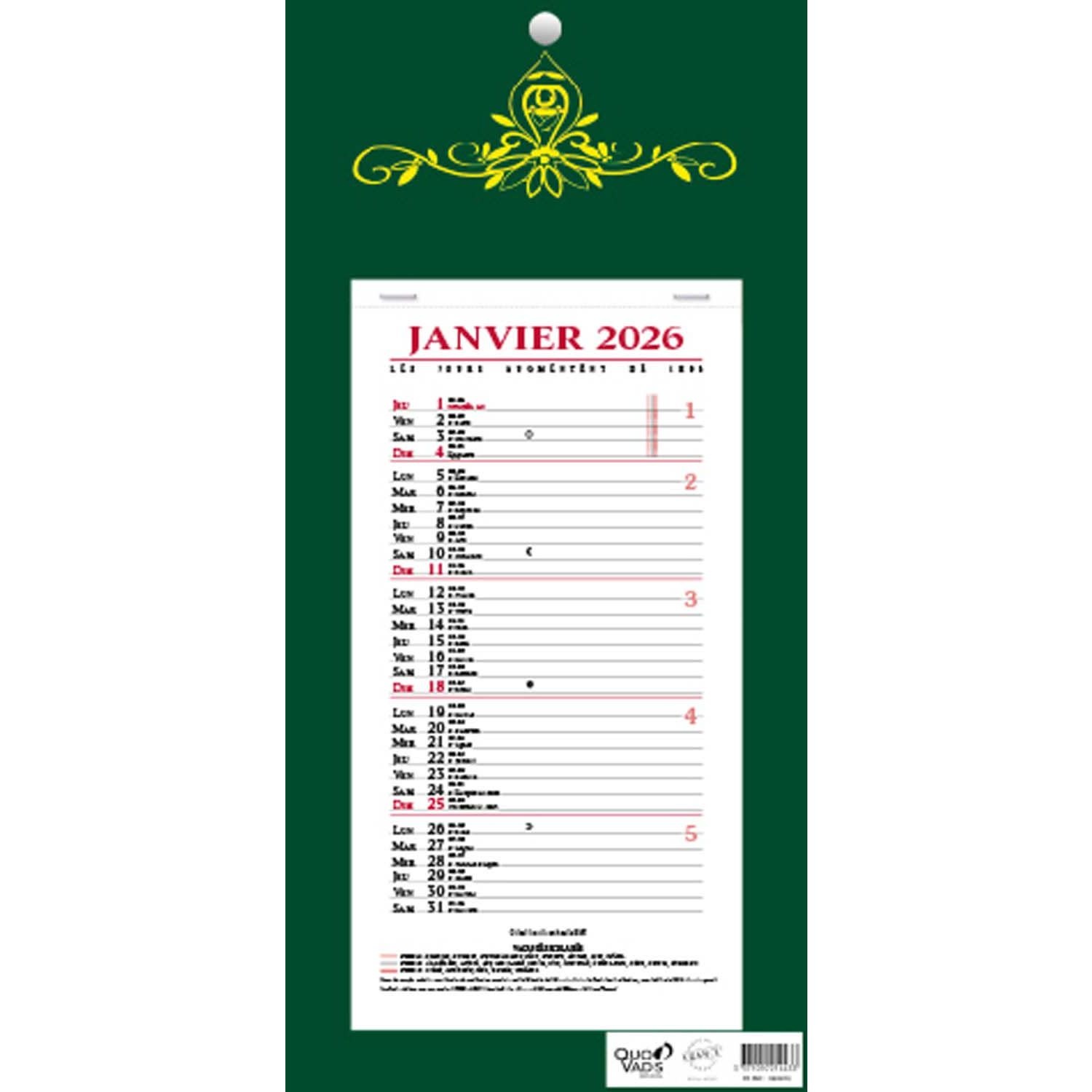 QUO VADIS Calendrier Bloc Mensuel 16X33,5 Fr Skytos couleurs aléatoires