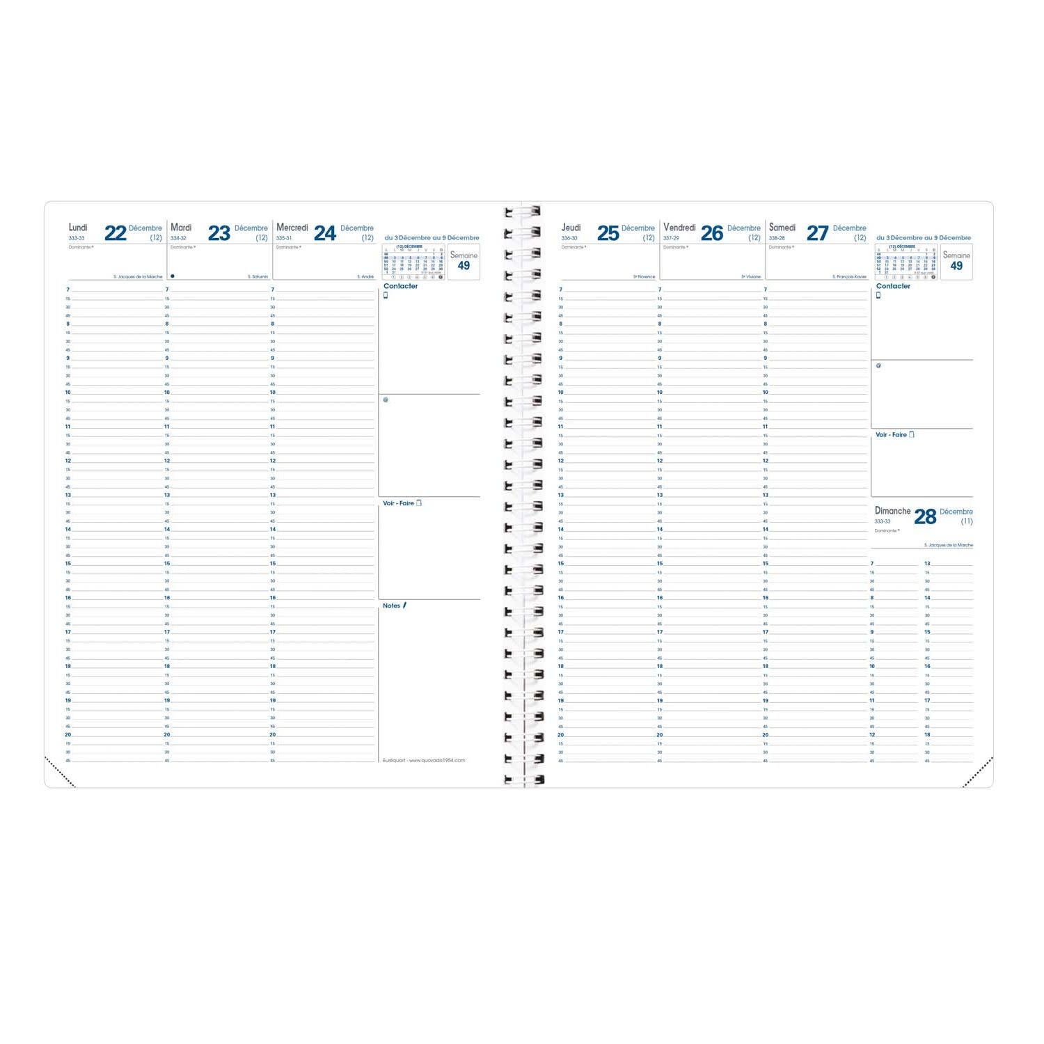 QUO VADIS Agenda Civil Eurequart semainier 24x30cm Bleu Ciel