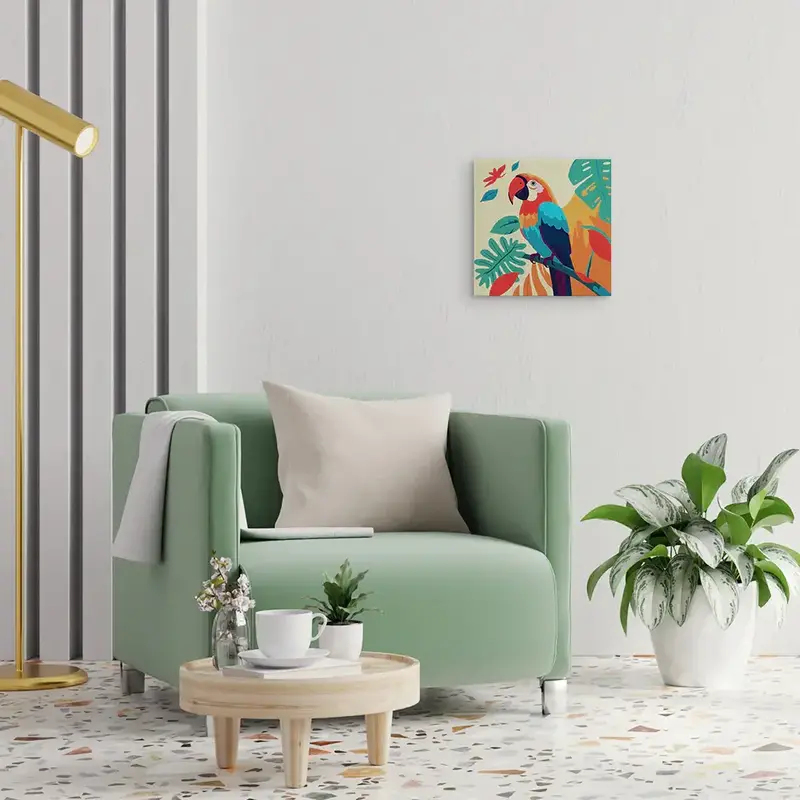 FIGURED'ART Mini Peinture par Numéros Perroquet Tropical 20x20cm toile tendue sur chassis