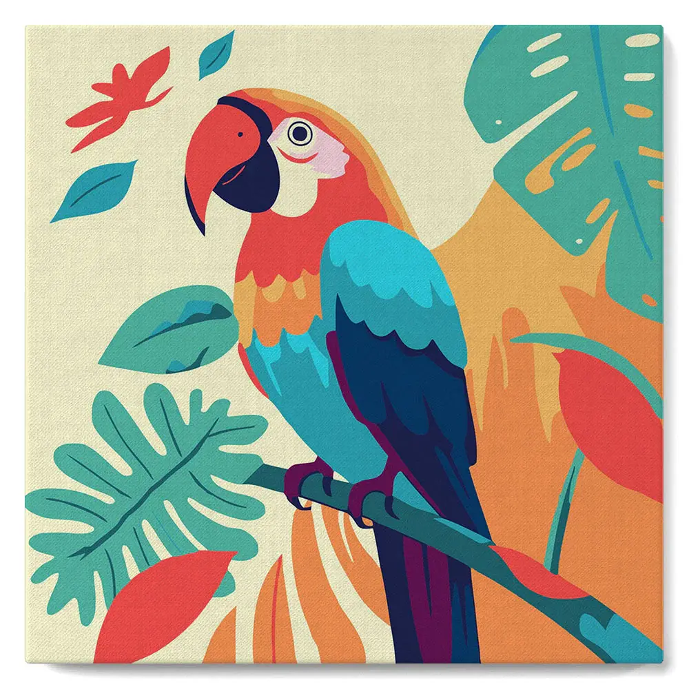 FIGURED'ART Mini Peinture par Numéros Perroquet Tropical 20x20cm toile tendue sur chassis