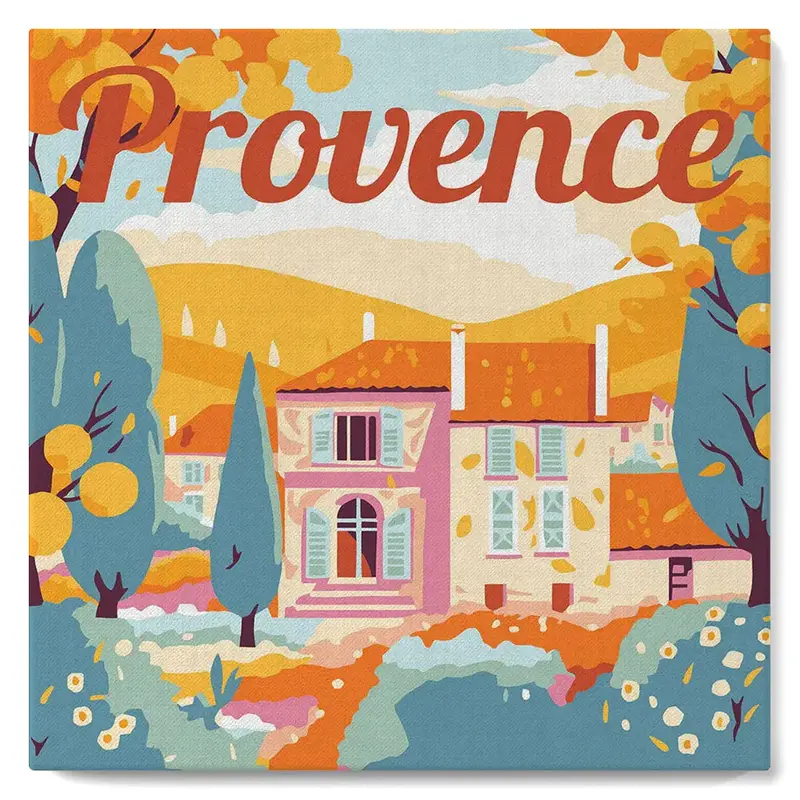 FIGURED'ART Mini Peinture par Numéros Automne en Provence 20x20cm toile tendue sur chassis