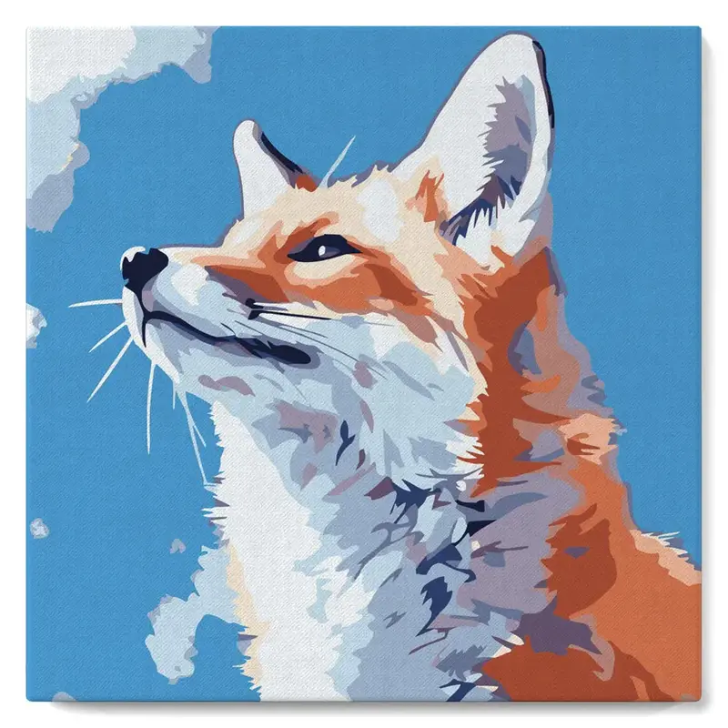 FIGURED'ART Mini Peinture par Numéros 20x20cm avec cadre Renard et ciel bleu