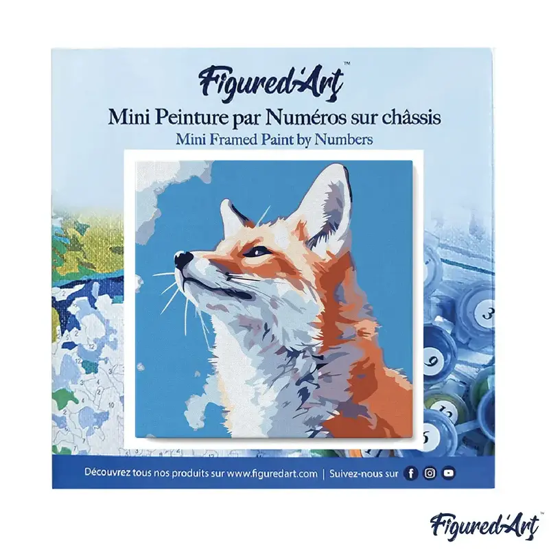FIGURED'ART Mini Peinture par Numéros 20x20cm avec cadre Renard et ciel bleu
