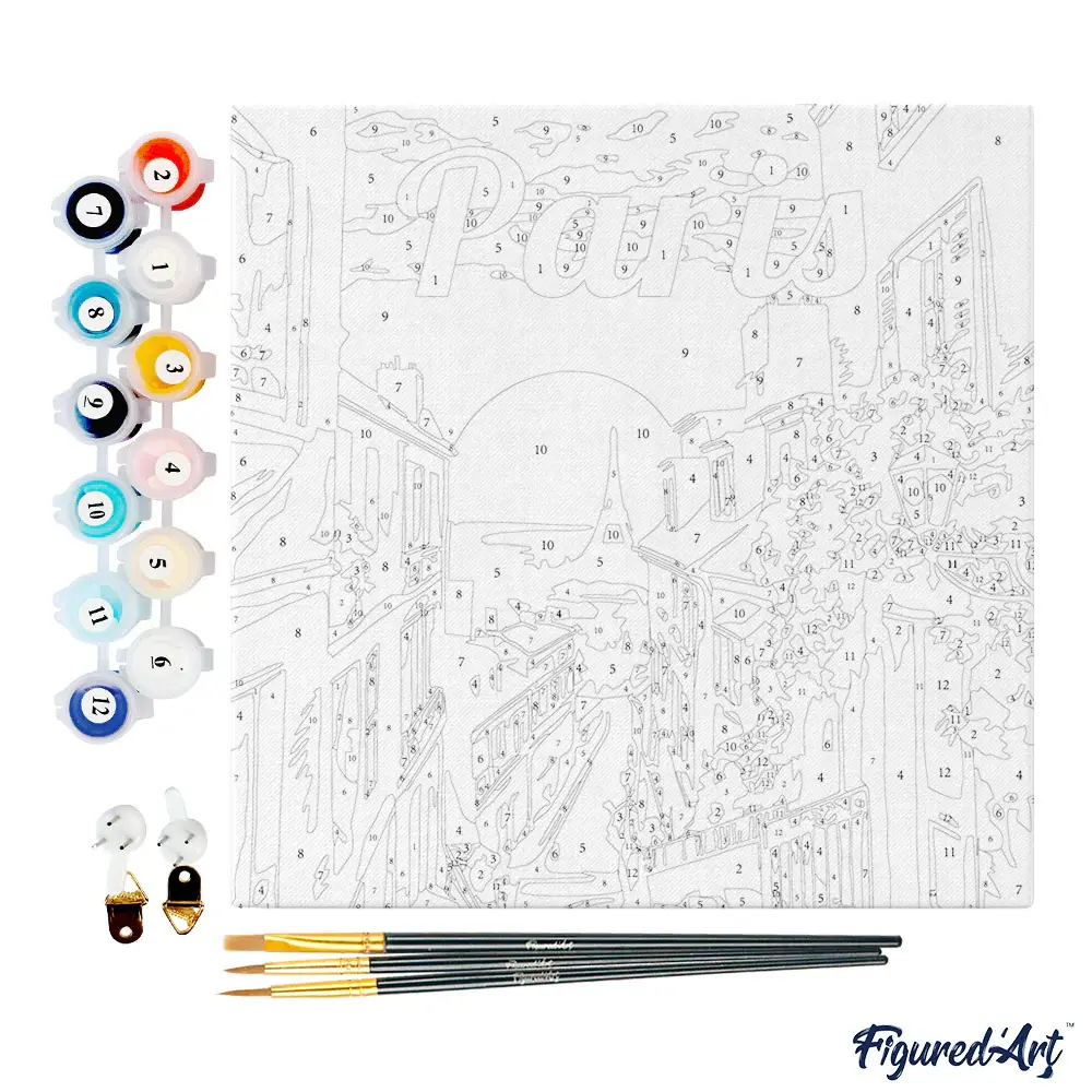 FIGURED'ART Mini Peinture par Numéros Vue de Paris 20x20cm toile tendue sur chassis