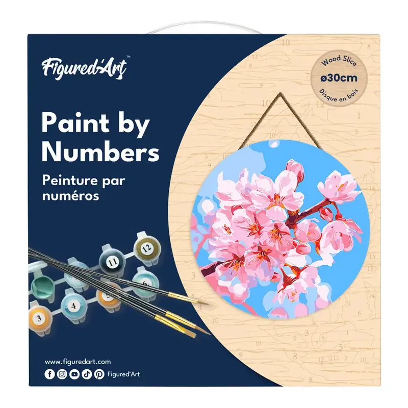 FIGURED'ART Peinture par Numéro sur Disque en bois - Fleurs de cerisier