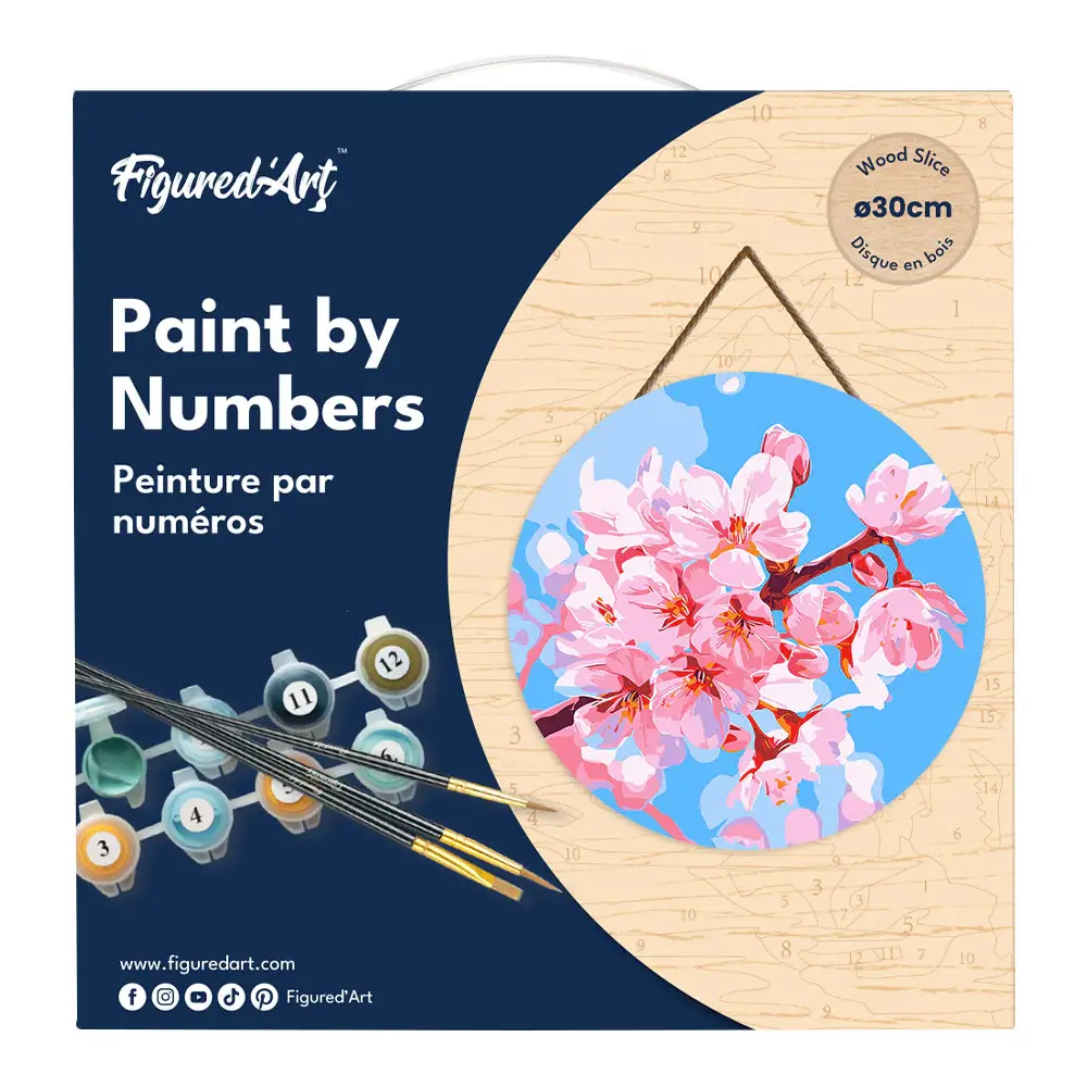 FIGURED'ART Peinture par Numéro sur Disque en bois - Fleurs de cerisier