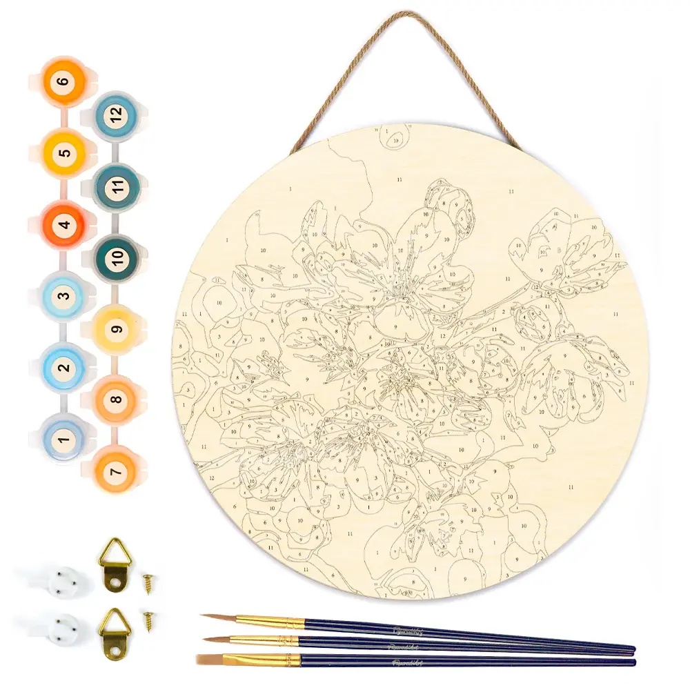 FIGURED'ART Peinture par Numéro sur Disque en bois - Fleurs de cerisier