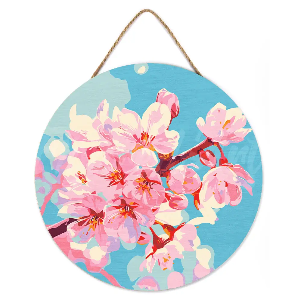 FIGURED'ART Peinture par Numéro sur Disque en bois - Fleurs de cerisier