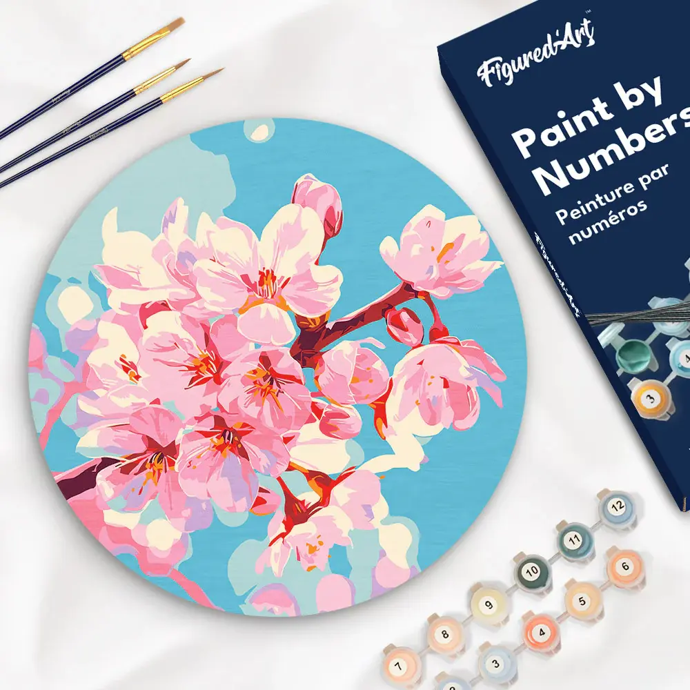 FIGURED'ART Peinture par Numéro sur Disque en bois - Fleurs de cerisier