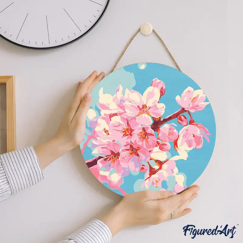 FIGURED'ART Peinture par Numéro sur Disque en bois - Fleurs de cerisier