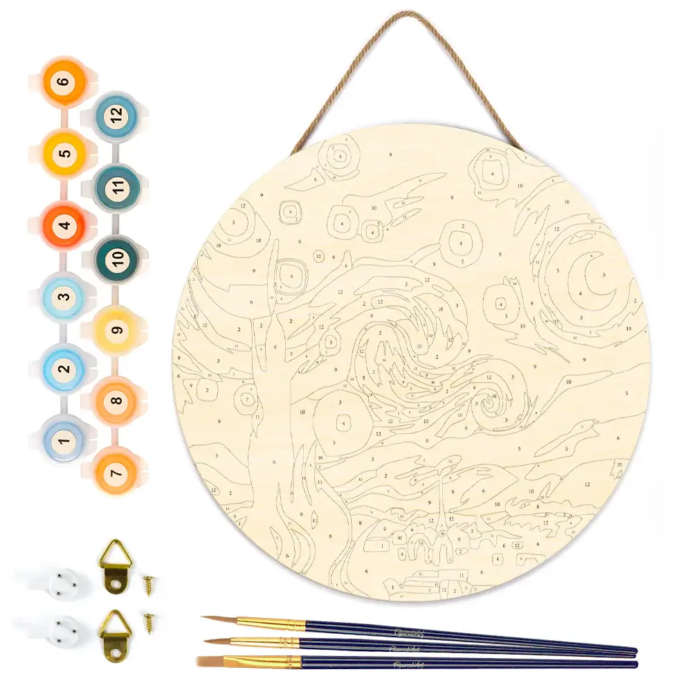 FIGURED'ART Peinture par Numéro sur Disque en Bois - Nuit étoilée