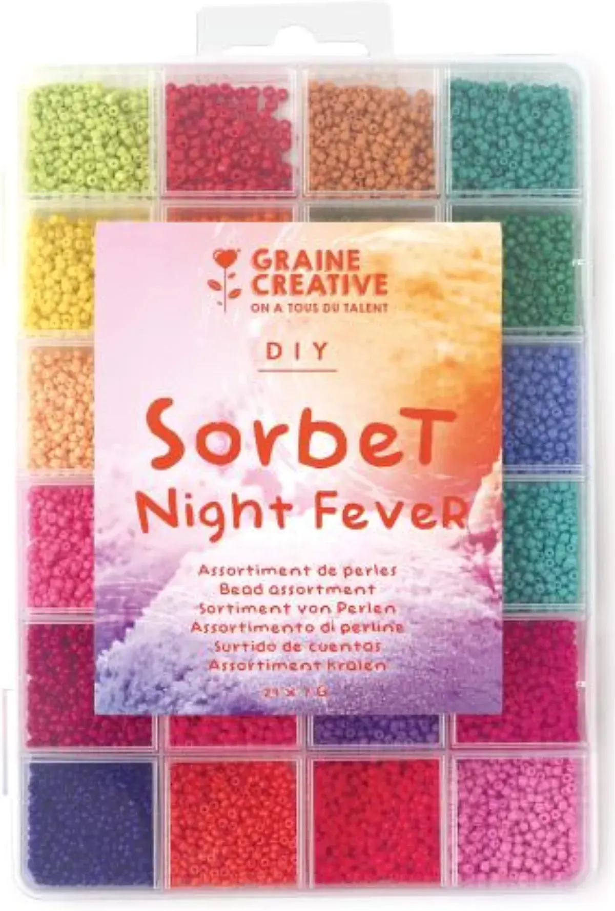 GRAINE CREATIVE Assortiment De Perles Sorbet Night Fever 24 Couleurs Diam 2Mm 7G/Coul