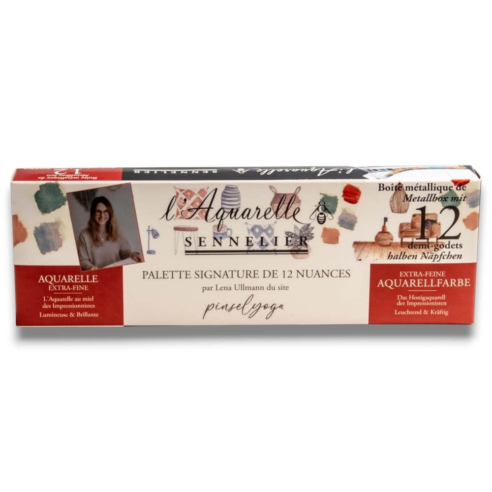 SENNELIER Boîte métal aquarelle extra-fine 12 ½ G + 12 empl. vides sélection Lena Ullmann + 5 tutoriels gratuits