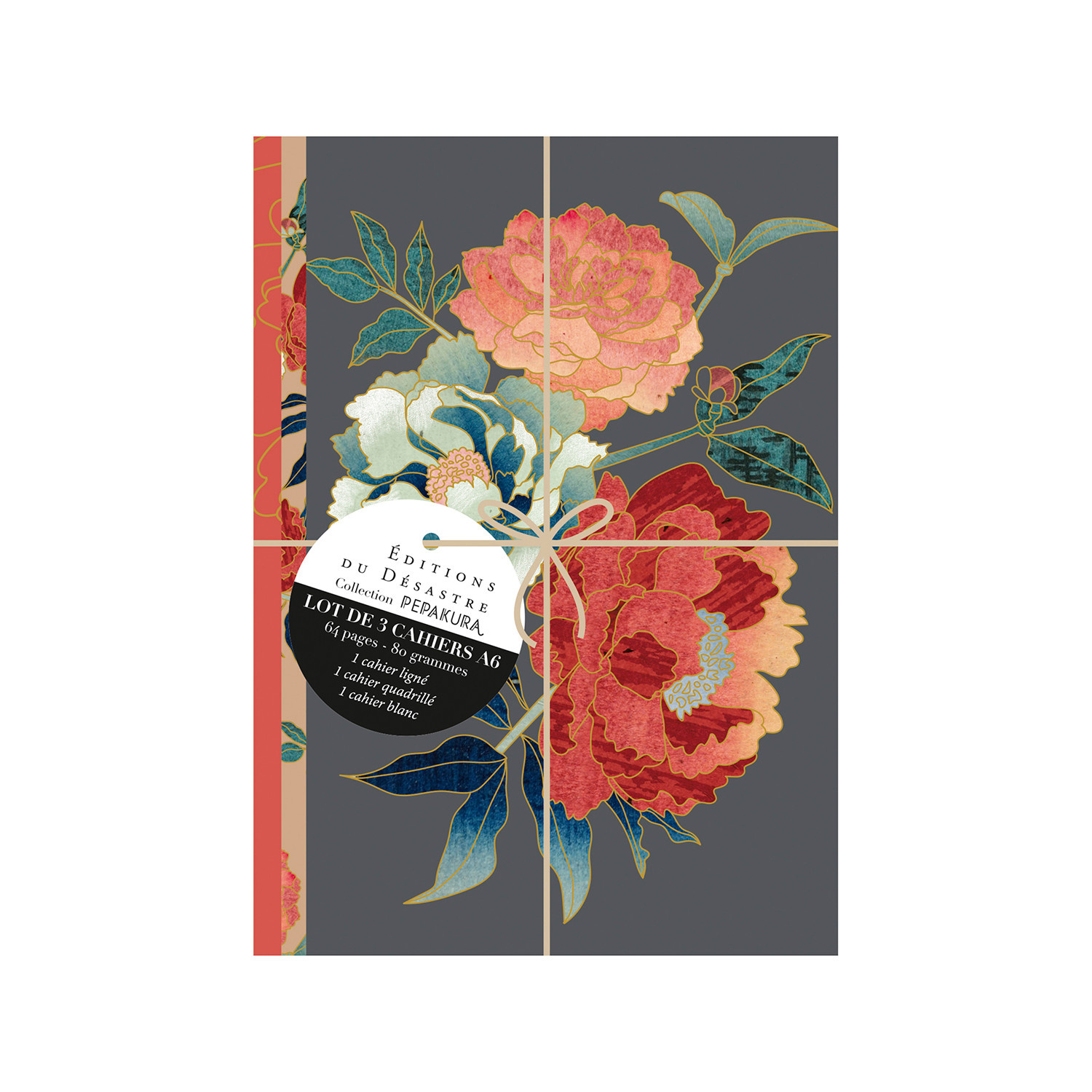 EDITIONS DU DESASTRE Pepakura- Set De 3 Cahiers A6 9x14cm 1 ligné, 1 quadrillé 1 pages blanches 80g - Pivoine