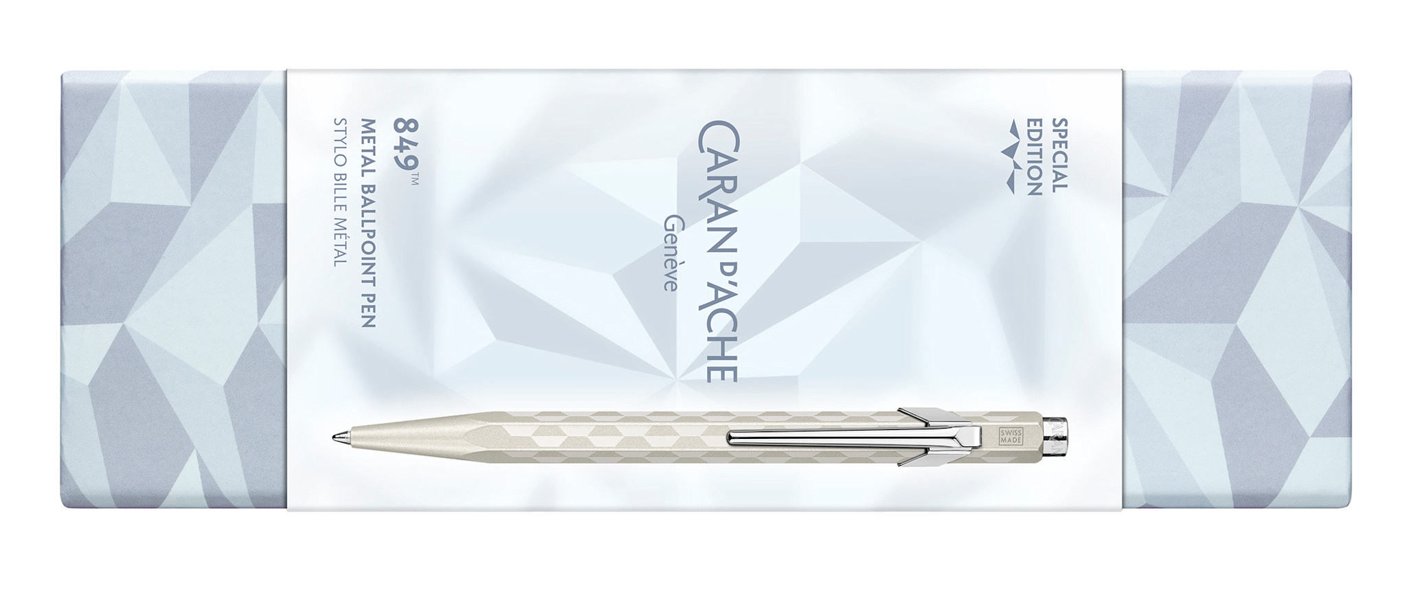 CARAN D'ACHE Stylo bille 849™ Noël 2025 Blanc, recharge noire M, en écrin carton Alpine Frost