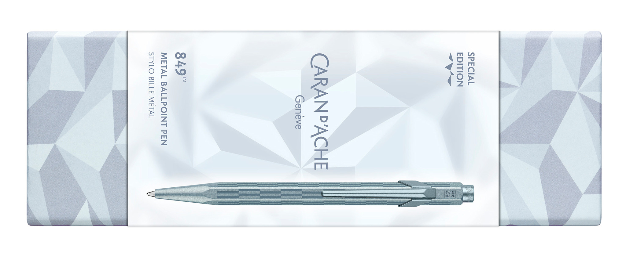 CARAN D'ACHE Stylo bille 849™ Noël 2025 Bleu, recharge noire M, en écrin carton Alpine Frost